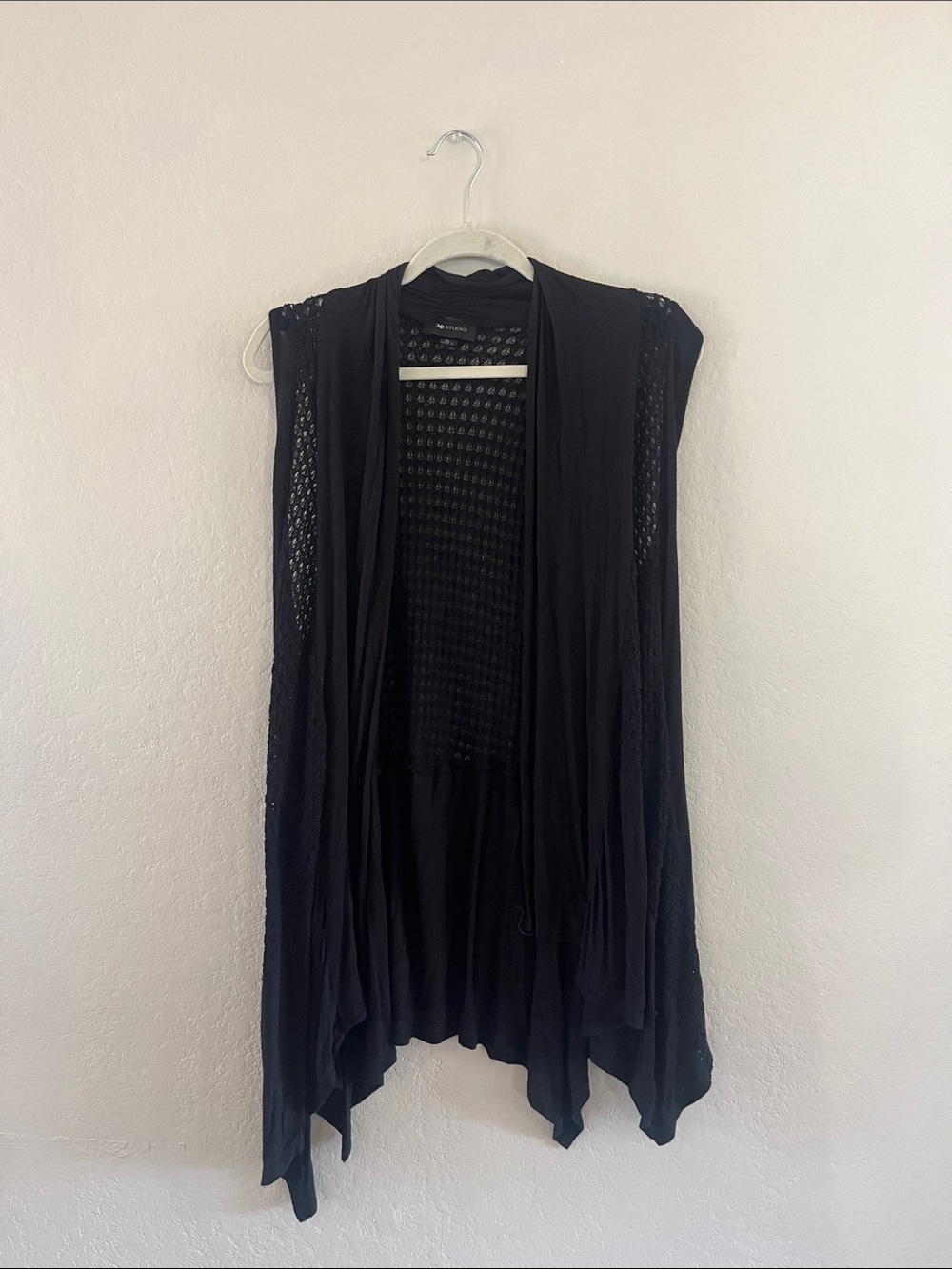 AB Studio Black Open-Front Draped Tunic Vest